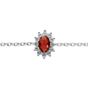 Bracelet en argent rhodié chaîne avec oxyde rouge contour en oxydes blancs 16+3cm