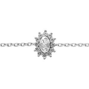 Bracelet en argent rhodié chaîne avec oxyde blanc contour en oxydes blancs 16+3cm