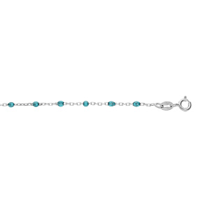 bracelet en argent rhodié chaîne avec olives couleur bleu transparent 15+3cm