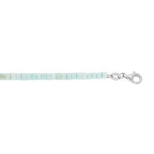 Bracelet en argent rhodié rondelles pierre Turquoise véritable 17+3cm