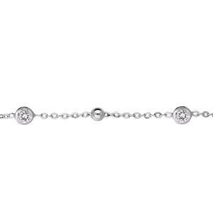 Bracelet en argent rhodié chaîne avec oxydes blancs boules 16+3cm