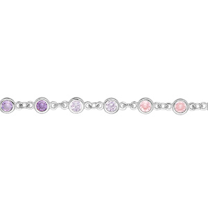 Bracelet en argent rhodié chaîne avec pierres rondes multi couleurs pastelles 14+2cm