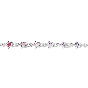 Bracelet en argent rhodié chaîne avec étoiles multi couleurs 14+2cm