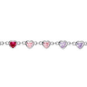 Bracelet en argent rhodié chaîne avec coeurs multi couleurs 16+3cm