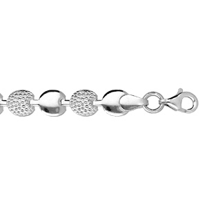 Bracelet en argent rhodié maille fantaisie lisse et granuleuse 18cm