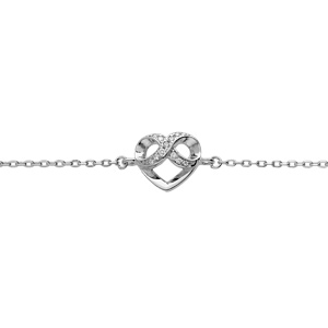 Bracelet en argent rhodié chaîne avec coeur et infini oxydes blancs sertis 16,5+3cm