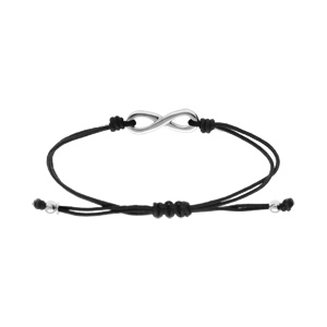 Bracelet en argent rhodié motif infini avec cordon coulissant noir