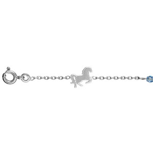 Bracelet en argent rhodié chaîne avec alternance de chevaux et d’oxydes bleu ciel – longueur 17,5cm réglable 15,5cm
