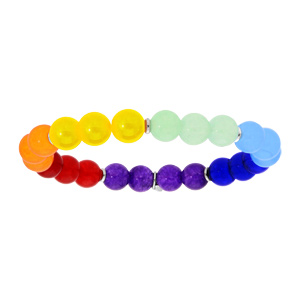 Bracelet extensible en argent rhodié avec boules en pierre Jadéite couleur du Chakra 8mm