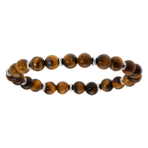 Bracelet extensible en argent rhodié avec perles en Oeil de tigre