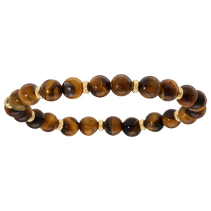 Bracelet extensible en argent et dorure jaune avec perles en Oeil de tigre