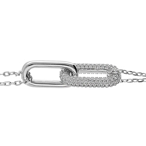 Bracelet en argent rhodié chaîne avec motif rectangulaire et oxydes blancs sertis 17+3cm