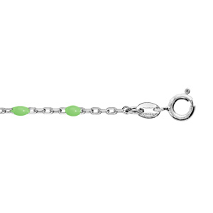 Bracelet en argent rhodié chaîne avec perles vert fluo 15+3cm