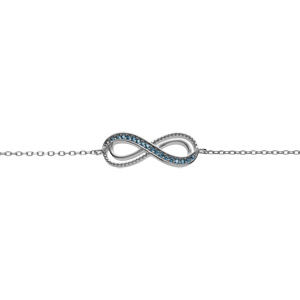 Bracelet en argent rhodié motif infini ajouré avec oxydes bleu clair sertis 16+3cm
