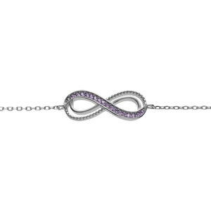 Bracelet en argent rhodié motif infini ajouré avec oxydes violets sertis 16+3cm