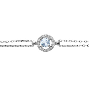 Bracelet en argent rhodié double chaîne avec Topaze bleu véritable et contour oxydes blancs sertis 16+3cm