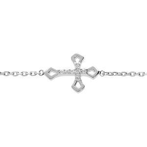 Bracelet en argent rhodié chaîne avec croix et oxydes blancs sertis 16+2cm