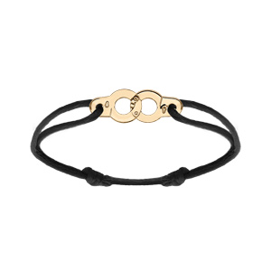 Bracelet en argent et dorure jaune motif menotte avec cordon coulissant noir