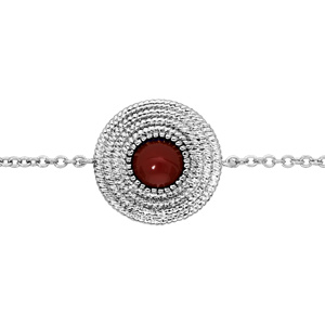 Bracelet en argent rhodié chaîne ethnique rond avec pierre rouge 16+2cm