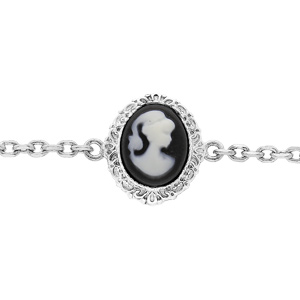 Bracelet en argent rhodié chaîne avec Camée noir 16+3cm