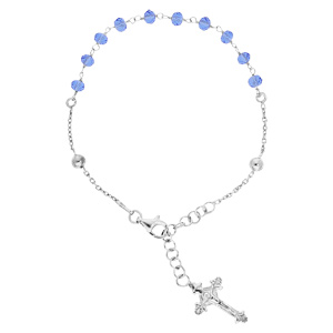 Bracelet en argent rhodié chapelet et pierres facettées bleues 16,5+2,5cm