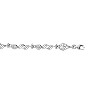 Bracelet en argent rhodié maillons filigrane, volutes et oxydes blancs 16+3cm