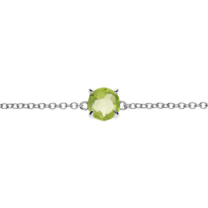 Bracelet en argent rhodié chaîne avec pierre véritable vert Péridot 6,5mm 15+4cm