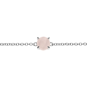 Bracelet en argent rhodié chaîne avec pierre véritable Quartz rose 6,5mm 15+4cm