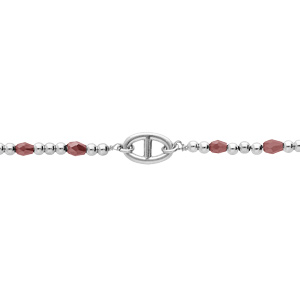 bracelet en argent platine chaîne avec maillon marine et boules quartz de synthèse rouge 15+3cm