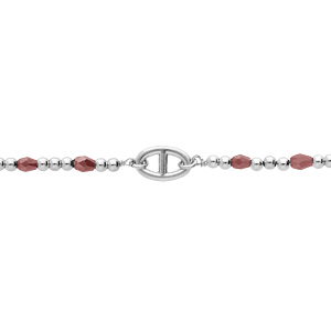 Bracelet en argent platine chaîne avec maillon marine et boules Quartz de synthèse rouge 15+3cm