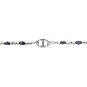 bracelet en argent platine chaîne avec maillon marine et boules quartz de synthèse bleu 15+3cm