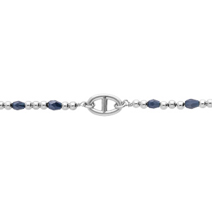 Bracelet en argent platine chaîne avec maillon marine et boules Quartz de synthèse bleu 15+3cm