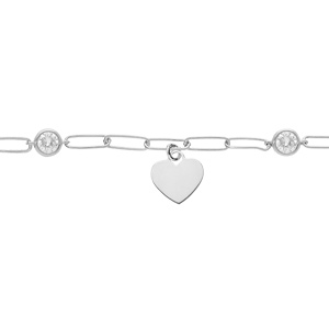 Bracelet en argent rhodié mailles rectangulaires et pampille coeur 16+3cm