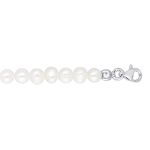 Bracelet en argent rhodié rangée de perles d’eau douce 5mm irréguliéres 17,5+3cm