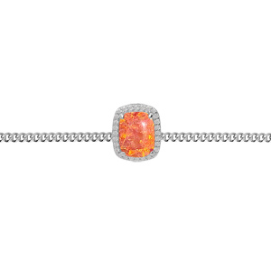 Bracelet en argent rhodié chaîne avec Opale orange de synthèse et oxydes blancs sertis 15+3cm