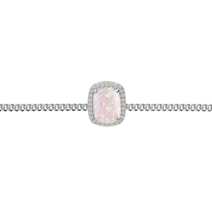 Bracelet en argent rhodié chaîne avec Opale rose de synthèse et oxydes blancs sertis 15+3cm