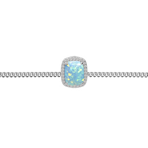 Bracelet en argent rhodié chaîne avec Opale turquoise de synthèse et oxydes blancs sertis 15+3cm