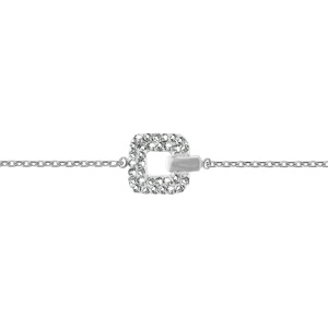 Bracelet argent rhodié carré oxydes blancs sertis réglable 16 à 18cm