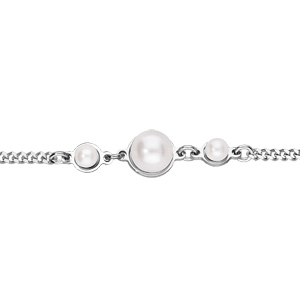 Bracelet en argent rhodié chaîne avec pierres rondes blanches en verre de Swarvovski 16+3cm