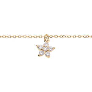 Bracelet en argent et dorure jaune chaîne avec pampille fleur en oxydes blancs 15+3cm