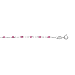 Bracelet en argent rhodié chaîne avec olives couleur framboise transparent 15+3cm