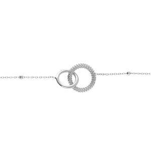 Bracelet argent rhodié chaîne boules 2 anneaux entrelacés lisse et 1 perlé réglable 16 à 19cm