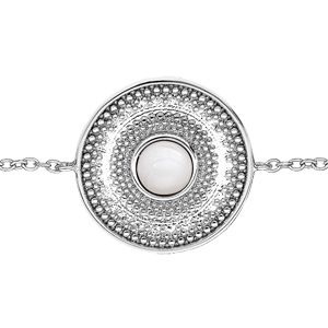 Bracelet en argent rhodié chaîne avec pastille ronde et Nacre véritable 16+2cm