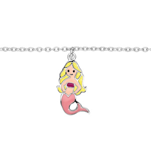 Bracelet en argent rhodié chaîne avec sirène couleur pastel 13+4cm