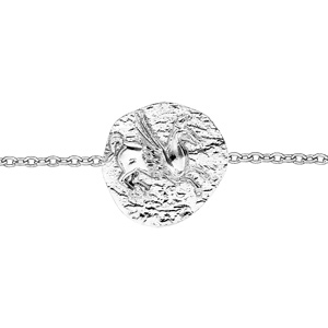 Bracelet en argent rhodié ethnique chaîne avec pastille monnaie grecque finition antique