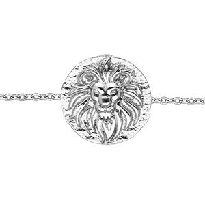 Bracelet en argent rhodié ethnique chaîne avec pastille monnaie grecque finition antique 16+2cm