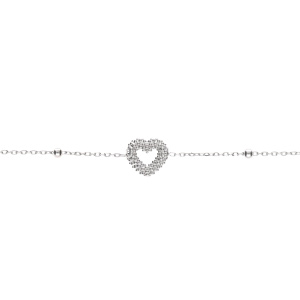 Bracelet argent rhodié chaîne boules coeur perlé réglable 16 à 19cm