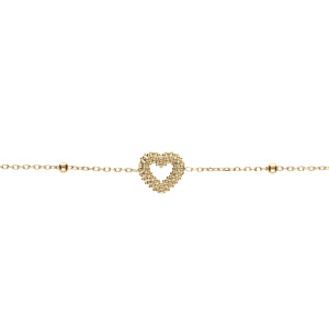 Bracelet argent doré chaîne boules coeur perlé réglable 16 à 19cm