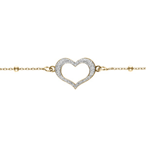 Bracelet argent doré chaîne boules avec coeur givré réglable 16 à 19cm