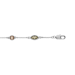 Bracelet en argent rhodié tutti frutti chaîne avec navettes d’oxydes verts et ronds orangé 16+3cm